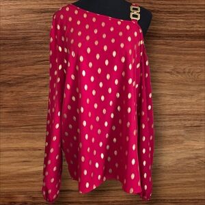 SHEIN Red One Sholder Blouse Blouse with Gold Accents Size XL